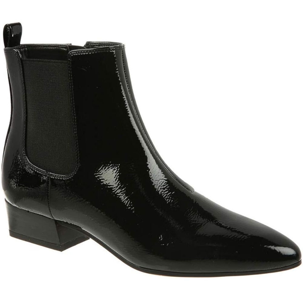 Franco Sarto Faux Patent Leather Chelsea boot pointed toe heel black ankle boot